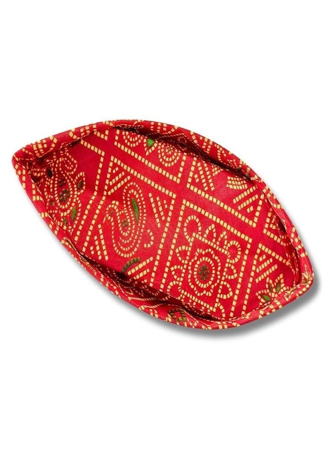Firstdemand Men's Red Bandhni Cotton Topi Cap with Gold Chain Trim Handstitch Ready to Wear Topi/Cap/Turban for Wedding/Pooja and Traditional Function Use It -1 - Image 3